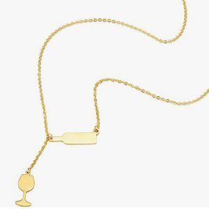 Wine lover - Bottle and Cup Y necklace - Gold